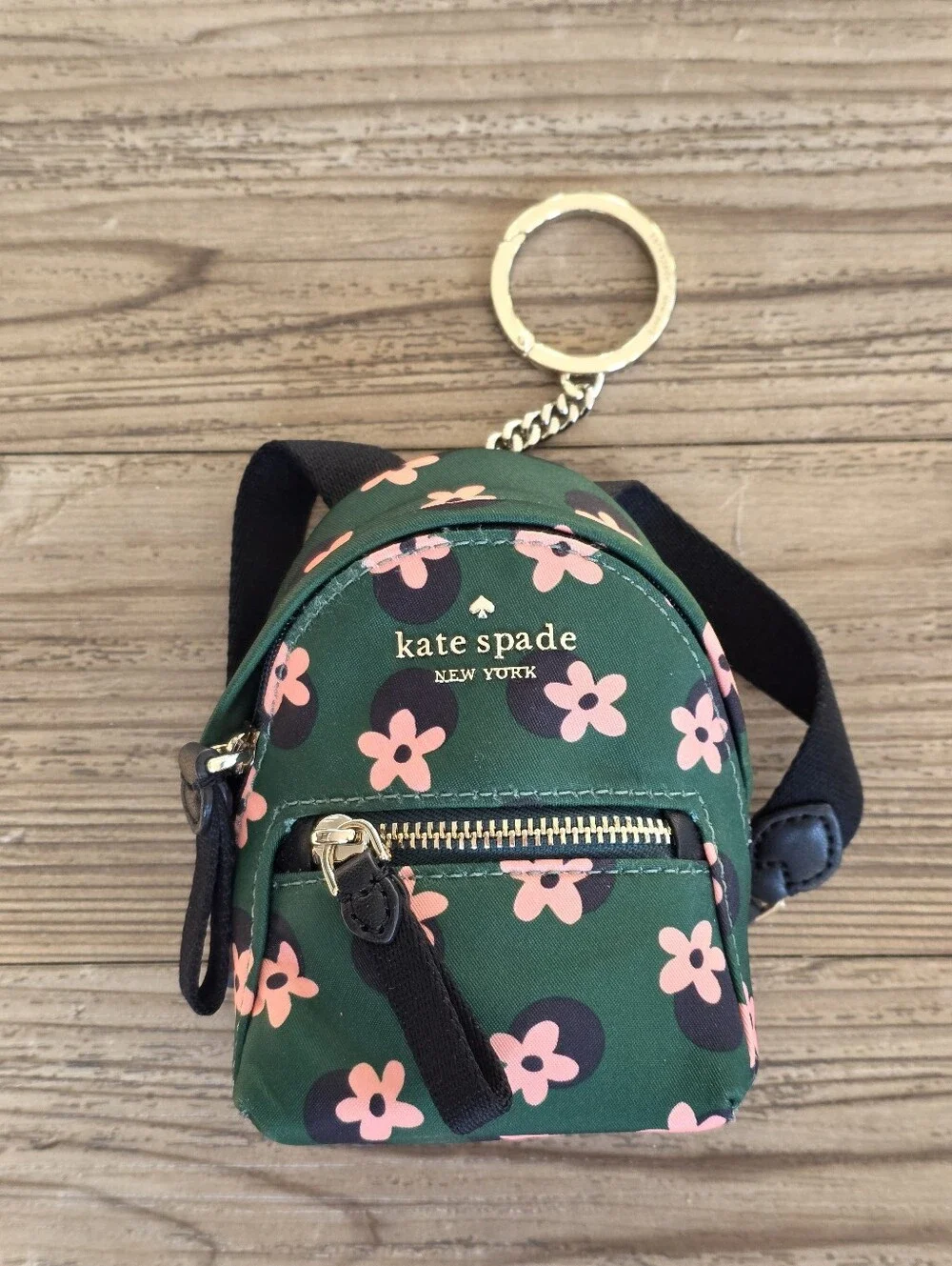 Kate Spade Green Floral Mini Backpack Keychain